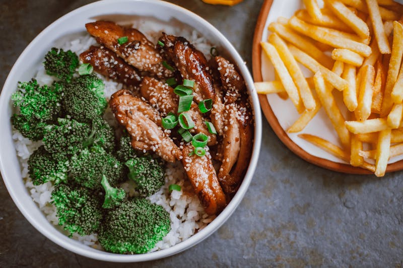Cafe Rio rice bowl with grilled chicken and fresh toppings